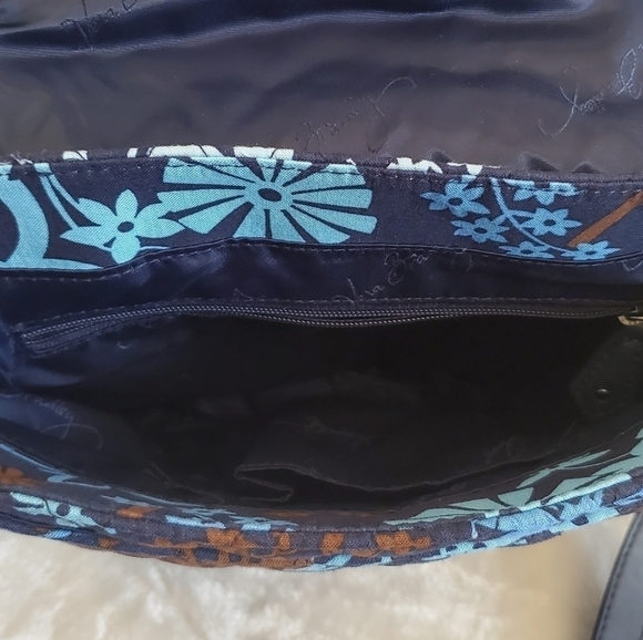 𝅺VERA Bradley Retired Fall 2016 Navy Blue Floral Slim Saddle Crossbody Bag Purse - Picture 12 of 16